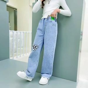 Korean Style Pants for Kids Girl Maong Pants Skinny Straight-Leg Denim Pants for Kids Girl Baggy Pants for Teen Girls Jeans for Teens Girls 7-16 Years Old 120-160CM