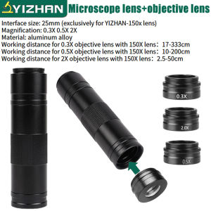 YIZHAN Microscope Objective 150x Lens Auxiliary Objective 0.3X 0.5X 2X Digital Microscope Zoom Objective Threaded Interface