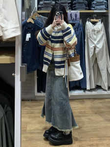 Váy Mini Denim Chữ a Cạp Cao Cho Nữ Mùa Xuân Thu 2024 Cỡ Lớn Váy Đuôi Cá Dài Vừa Phải Váy Công Sở Màu Trơn