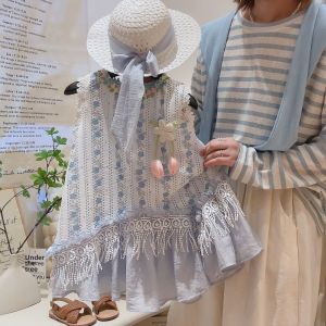 Bohemian Fringe Hem Vacation Style Sleeveless Faux Two-piece Girls Dress