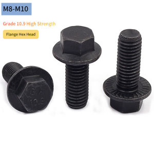 Grade 10.9 Black Oxide Serrated Flange Hex Bolts M8 M10 High Tensile Heat Resistant Anti-Slip Industrial Screws  Strong Torque
