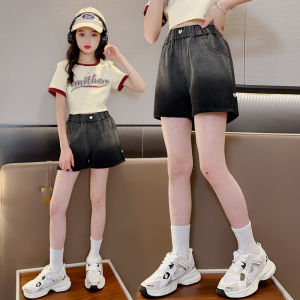 Girls Summer Casual Thin Denim Shorts Childrens All-Match Korean Style Elastic Waistband Breathable Comfortable Short Pants