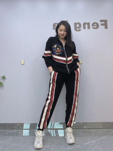 Large Size Knitted Zipper Casual Set with Rhinestones Spring Autumn New Style 3DDZ Womens Fashion Cotton Sportswear