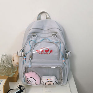 OUDENGPAI | Transparent High Capacity Student Backpack Double Shoulder Pain Bag Cute School Style Ins Unique Aesthetic Value Class Backpack