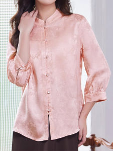 WANGGONGZHU | Elegant Retro Embroidered Shirt Womens Casual Summer Fashion Princess Style Loose Fit Seven Sleeve Length Princess Top