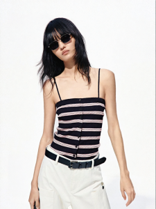 MO&Co. | Cotton Acetate Horizontal Stripe Stretch Knitwear