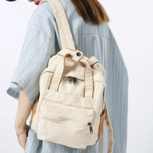 Washed Canvas Mini Backpack Casual Retro Artistic Womens College Student Ins Double Shoulder Bag Soft Polyester Lining No Waterproof