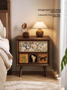 MR ART | Vintage Walnut Bedside Drawer Cabinet