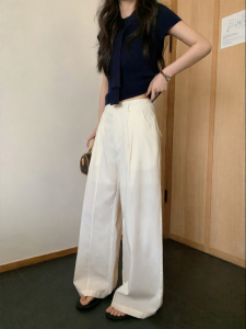 ALOHA LU | Quần Dài Tay Rộng Phong Cách Cổ Điển Dễ Thương eo Cao Giảm Béo Phong Cách Thông Thường