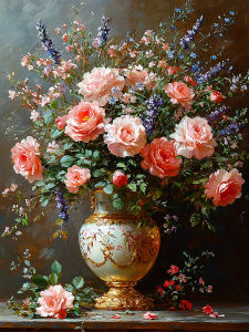 Huacan Full Square Round Diamond Painting Rose Classical Vase Diamond Embroidery Flower Art Decorative Paintings
