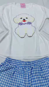 Set homewear xinh đồ bộ nữ mặc nhà set đồ ngủ Puppy dễ thương áo Tăm Lạnh tay dài mix quần dài Đũi caro Ren kèm cột tóc