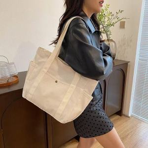 Large Capacity Canvas Tote Bags For Work Commuting Carrying Handbag College Style Student Outfit Book Shoulder Bag Women Bags