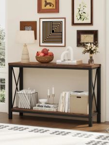 โต๊ะรับแขกไม้ดั้งเดิมสไตล์อเมริกัน โต๊ะรับเข้าบ้านยาว ห้องนั่งเล่น บ้านพักเช่า โต๊ะรับแขก โต๊ะรับแขกสไตล์อุตสาหกรรม โต๊ะยาวคลุมผนัง