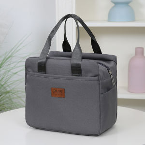 Màu Trơn Dung Tích Lớn Túi Đựng Đồ Ăn Trưa Có Lá Nhôm Nội Thất Đóng Dây Kéo Di Động Làm Việc Túi Bảo Quản Túi Xách