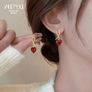 WENXI | Bông Tai Hình Tim Đỏ Thời Trang