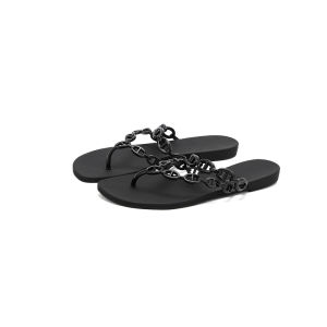 New Fashionable 2025 Chain Detail Jelly Sandals Womens Flip Flops Beachwear Plastic Thong Slippers Comfortable Flat Heel