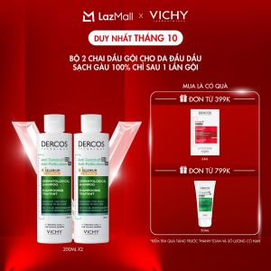 Bộ 2 dầu gội giúp sạch gàu dành cho da đầu dầu & ngứa Vichy Dercos Anti Dandruff 200ml x2