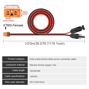 XT60i to MC4 Solar Extension Cable Heavy Duty Pure Copper Thick Wire 5M 10M 15M For EcoFlow Bluetti Anker Jackery Solar Panel