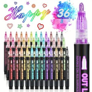 8/12/24/36/48 สี double line outline METALLIC Highlighter MARKER ปากกา Squiggles Double Line ปากกา magic Glitter วาดปากกา