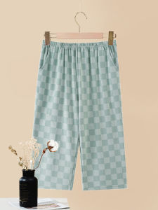 กางเกงนอนผู้หญิงผ้าฝ้ายแท้หลวมบาง กางเกงขายาวลำลองสำหรับใส่อยู่บ้าน กางเกงขายาวลำลอง 7 นิ้ว ฤดูร้อน 2025 ผ้าฝ้ายลายดอกไม้