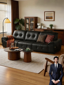 Top Layer Leather Black Sofa