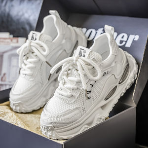 Mens Dad Shoes Summer New Style Mesh Breathable Casual Sports Shoes Teenagers Thick Bottom Heightening White Shoes