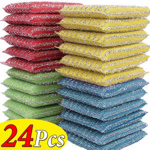 24/12/4Pcs Magic Steel Wire Sponge Wipes Double-side Non-stick Oil Dishcloth Durable Kitchen Cleaning Cloth Scouring Pad Rags Towels