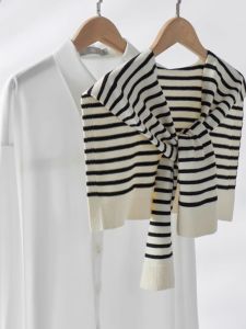 Khăn Choàng Cổ Dệt Kim Mỏng Kẻ Sọc Mùa Hè Cho Nữ Khăn Quàng Cổ Đa Năng Phong Cách Hàn Quốc Chất Liệu Sợi Dán Đa Năng