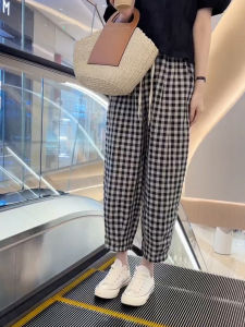 Slimming Loose Straight Cotton Linen Pants with Elastic Waist
