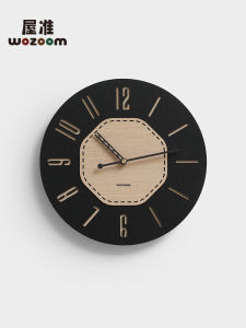 Wozoom Retro Wall Clock Luxury Minimalist Modern Style Living Room Artistic Decorations Battery Operated round Shape Wood Material