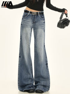 American Style Low Waist Wide Leg Jeans Women Loose Fit Washed Slimming Casual Cotton Trousers Autumn New Arrival