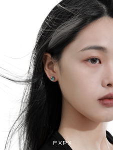 FXPX 925 Sterling Silver Snake Ear Studs Womens Minimalist Dark Cool Vintage Faded Blue Earrings Fashionable Retro Jewelry