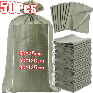 50 ชิ้น กระสอบทรายสีเขียวขนาดใหญ่ / กระสอบทรายป้องกันน้ำท่วมแบบทนทาน / กระสอบพลาสติกทอสำหรับใช้ในครัวเรือน / กระสอบทอแบบหนาสำหรับใส่หินทราย ข้าว