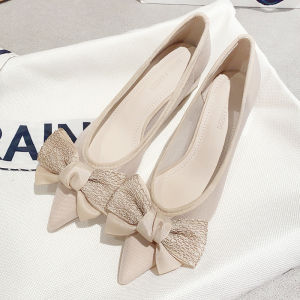 Breathable Mesh Chunky Heel Single-Layer Shoes for Women 2023 New Spring and Summer Sweet Bow Womens Comfortable High Heels Women