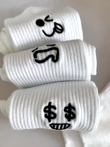 Student White 5 Pairs Women Socks Versatile Tube Socks Cartoon Cute Mid Tube Socks