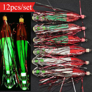 Ackibbik 12pcs Glow Squid Jig Hook Squid Umbrella Hook Saltwater Cuttlefish Fishing Accessories Shrimp Fishing Lures