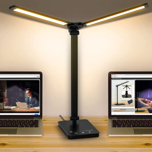 Double Head LED Desk LampDual Swing-arm Table Lamp for Home Office5 Color Modes and 5 DimmableModern Eye-Caring Piano Lamp