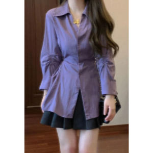 CHANGTONG | Stylish and Chic Purple Shirt and Pleated Skirt Set