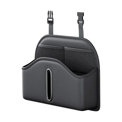 SEAMETAL PU Leather Car Seat Back Organizer Multi-functional Auto Seat Headrest Hanging Storage Bag With Tissue Box Drink Holder