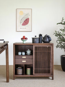North America Black Walnut Tea Service Cabinet New Chinese Style Integrated Kettle One Piece Solid Wood Dining Room Sideboard