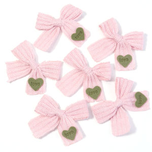 6pcs Knitted Bows With Love Heart Tag Colored Cotton Bowknot For DIY Gifts Packaging Headwear Handicrafts Sewing Accessories