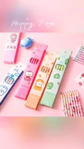Quill & pad Shop ins กล่องลมดินสอ 10 ชิ้นการ์ตูนน่ารักนักเรียนชั้นประถมศึกษาภาพวาดพิเศษเขียนเครื่องเขียน HB ดินสอกับยางลบ A003