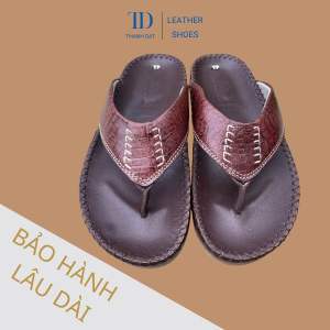 Dép kẹp da bò thật - Dép nam đi bền màu nâu và đen bảo hành trọn đời dép nhà tự sản xuất