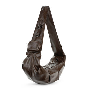 JANDRESS | Wide Strap Pleated Multiple Buckles Soft Leather Shoulder Bag