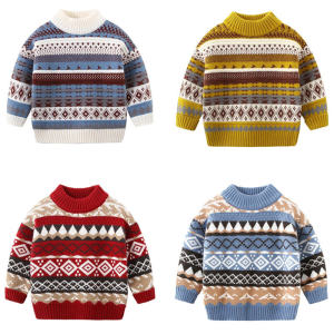 Thickened Fleece Boys Sweater round Neck Double Layer Thick Yarn Baby Cotton Clothes Warm Knittedwear for Children in Winter