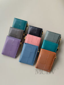 Handwoven Leather Wallet for Women Short Zipper Two Fold Money Clip Functional Coin Purse Large Grid Fashionable Bovine Leather