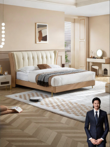 French Cream Style Modern Luxury Bed Top Layer Cow Leather