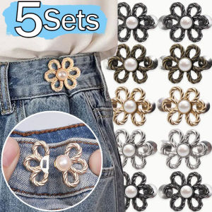 5Sets Waist Metal Flower Adjustable Tighten Invisibility Decoration Couple Buckles Pants Skirts Size Change From Large To Small