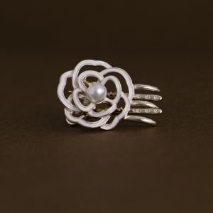 Tea Rose Hair Clip Womens Fashion Hair Accessories Side Duckbill Clip Hair Decorations Alloy Engraved Artificial Gemstones