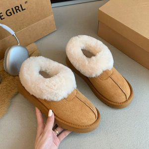 Womens Winter Thick Bottom Snow Boots Fur Lined Fashion Cotton Shoes Anti-Slip Warm Bread Style Boots Korean Version Ankle Boots